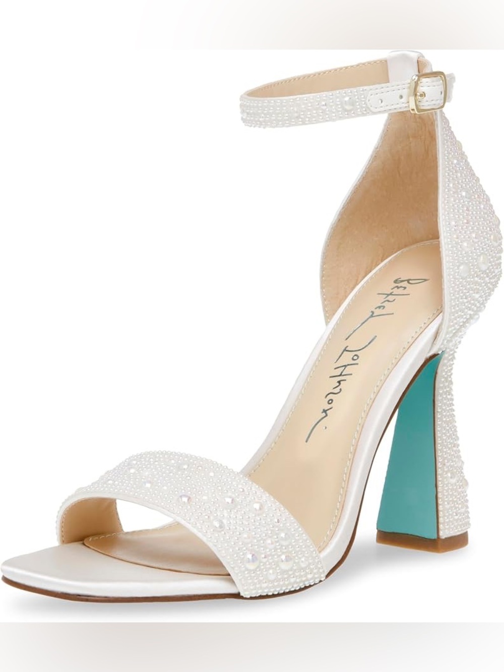 Betsey Johnson Dani White Pearl Flared High Heel Sandal Wedding Bridal